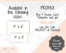 Load image into Gallery viewer, EDITABLE Recipe Card template, Recipe Template, Recipe Cards Printable, Simple, Retro, 4x6, Insert, Minimal, Sheet, Recipe Box, Sheet, Book | Style 2