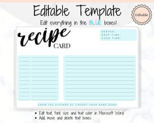 Load image into Gallery viewer, EDITABLE Recipe Card template, Recipe Template, Recipe Cards Printable, Simple, Retro, 4x6, Insert, Minimal, Sheet, Recipe Box, Sheet, Book | Style 4
