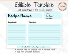 Load image into Gallery viewer, EDITABLE Recipe Card template, Recipe Template, Recipe Cards Printable, Simple, Retro, 4x6, Insert, Minimal, Sheet, Recipe Box, Sheet, Book | Style 5
