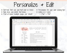 Load image into Gallery viewer, EDITABLE Recipe Card template, Recipe Template, Recipe Cards Printable, Simple, Retro, 4x6, Insert, Minimal, Sheet, Recipe Box, Sheet, Book | Style 7