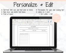 Load image into Gallery viewer, EDITABLE Recipe Sheet Template, Recipe Book template, Recipe Cards, Minimal Recipe Binder, 8.5x11 Printable Farmhouse, Food Planner Journal - Yu Font