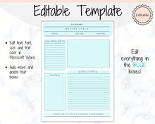 Load image into Gallery viewer, EDITABLE Recipe Sheet Template, Recipe Book template, Recipe Cards, Minimal Recipe Binder, 8.5x11 Printable Farmhouse, Food Planner Journal - Yu Font