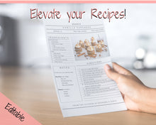 Load image into Gallery viewer, EDITABLE Recipe Sheet Template, Recipe Book template, Recipe Cards, Minimal Recipe Binder, 8.5x11 Printable Farmhouse, Food Planner Journal - Yu Font