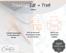 Load image into Gallery viewer, EDITABLE Recipe Sheet Template, Recipe Book template, Recipe Cards, Minimal Recipe Binder, 8.5x11 Printable Farmhouse, Food Planner Journal - Yu Font