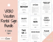 Load image into Gallery viewer, EDITABLE VRBO Vacation Rental Signs! Airbnb Template Bundle, Wifi password Sign, Welcome Book, House Rules, Airbnb Host, Check Out Signage | Bold