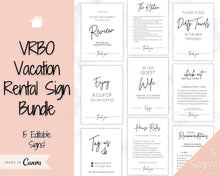 Load image into Gallery viewer, EDITABLE VRBO Vacation Rental Signs! Airbnb Template Bundle, Wifi password Sign, Welcome Book, House Rules, Airbnb Host, Check Out Signage | Brit