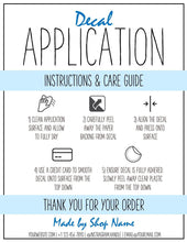 Load image into Gallery viewer, EDITABLE Vinyl Decal Care Card Instructions, Printable Decal Application Order Card, DIY Sticker Seller Packaging Label, Care Cards | Blue