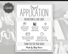 Load image into Gallery viewer, EDITABLE Vinyl Decal Care Card Instructions, Printable Decal Application Order Card, DIY Sticker Seller Packaging Label, Care Cards | Grey