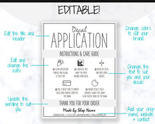 Load image into Gallery viewer, EDITABLE Vinyl Decal Care Card Instructions, Printable Decal Application Order Card, DIY Sticker Seller Packaging Label, Care Cards | Grey