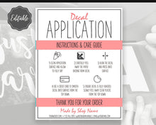 Load image into Gallery viewer, EDITABLE Vinyl Decal Care Card Instructions, Printable Decal Application Order Card, DIY Sticker Seller Packaging Label, Care Cards | Red