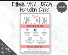Load image into Gallery viewer, EDITABLE Vinyl Decal Care Card Instructions, Printable Decal Application Order Card, DIY Sticker Seller Packaging Label, Care Cards | Red