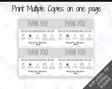 Load image into Gallery viewer, EDITABLE Vinyl Decal Thank You Business Card Instructions, Printable Decal Application Order Cards, DIY Sticker Seller Packaging Label | Grey