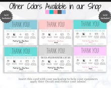 Load image into Gallery viewer, EDITABLE Vinyl Decal Thank You Business Card Instructions, Printable Decal Application Order Cards, DIY Sticker Seller Packaging Label | Pink