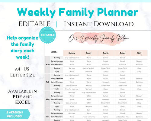 EDITABLE Weekly FAMILY PLANNER Command Center | Family Planner | Printable Family Calendar | Family Household Weekly Schedule | Homeschool - Style 2