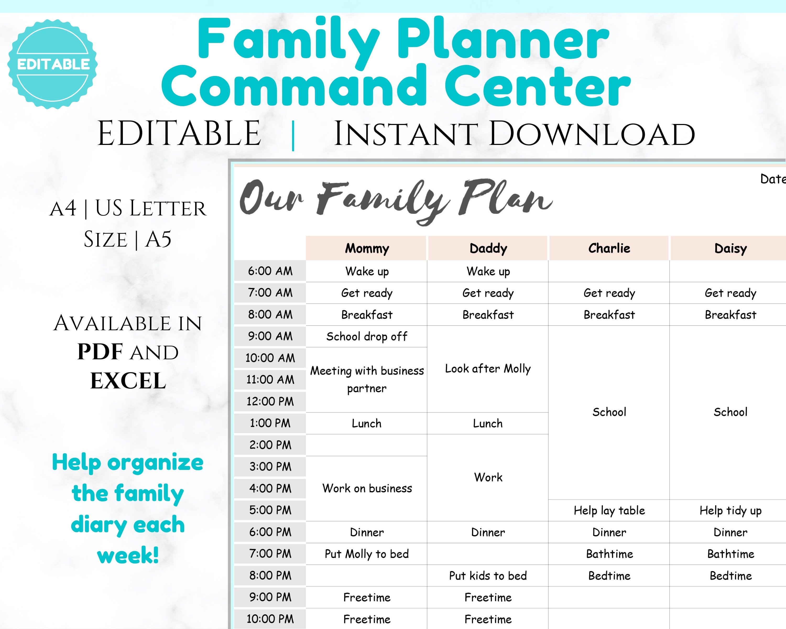 terrorisme Legepladsudstyr kran Editable Weekly Family Planner Printable | Family Calendar & Schedule