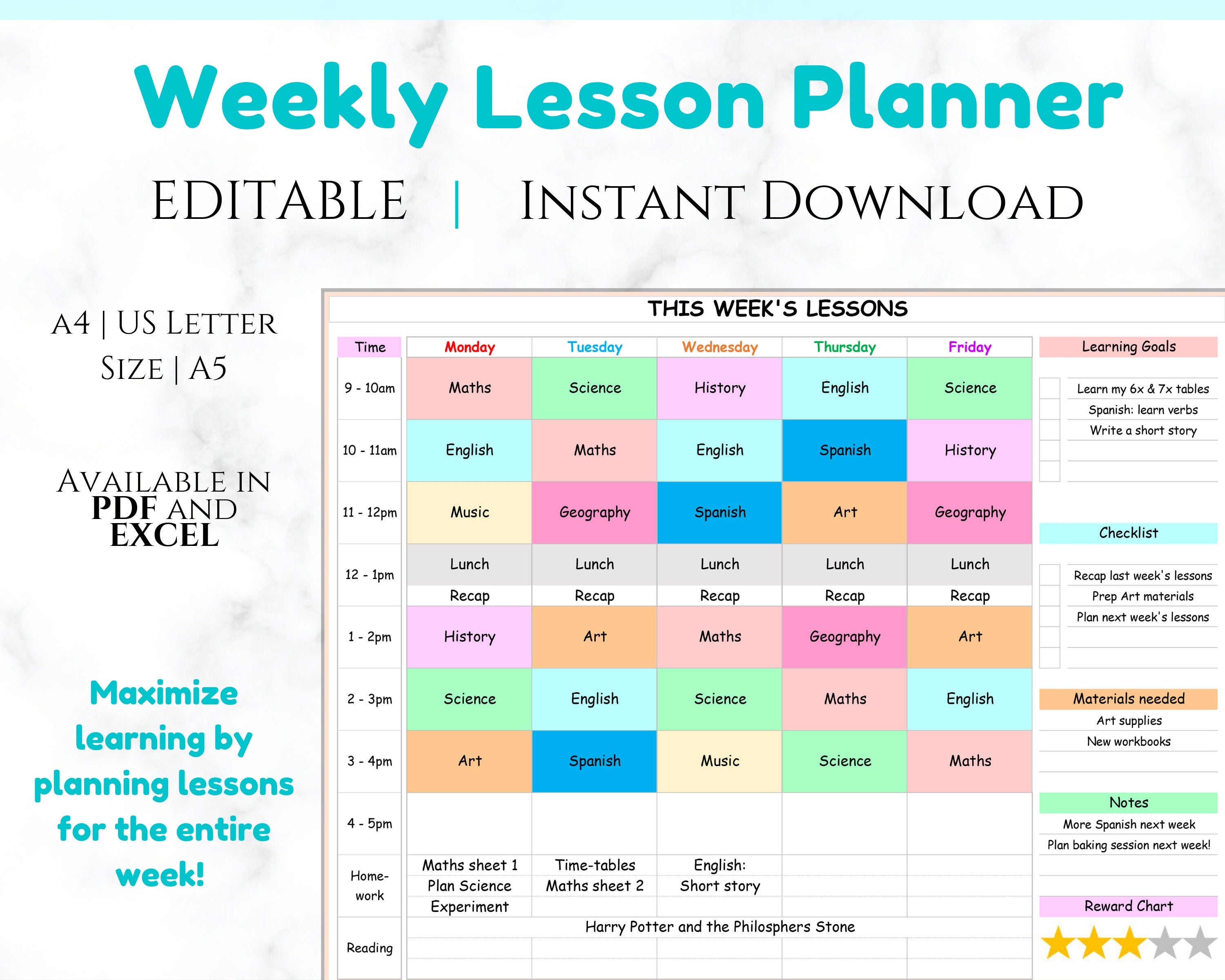 EDITABLE Weekly Homeschool LESSON PLANNER Home Schooling Lesson Plan editable-weekly-homeschool-lesson-planner-home-schooling-lesson-plan