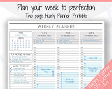 Load image into Gallery viewer, EDITABLE Weekly Planner Printable, Hourly Planner, Week on 2 pages WO2P, Weekly Schedule, Undated Planner, 2021 Weekly Organizer, To Do List - Mono