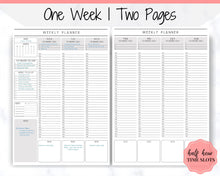 Load image into Gallery viewer, EDITABLE Weekly Planner Printable, Hourly Planner, Week on 2 pages WO2P, Weekly Schedule, Undated Planner, 2021 Weekly Organizer, To Do List - Mono