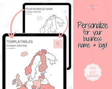 Load image into Gallery viewer, EUROPE Sales Map, EDITABLE Etsy Sales Map, Small Business European Sales Map, Procreate, Postcode, Color In, Printable Order Tracker