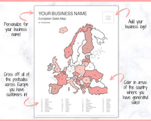 Load image into Gallery viewer, EUROPE Sales Map, EDITABLE Etsy Sales Map, Small Business European Sales Map, Procreate, Postcode, Color In, Printable Order Tracker