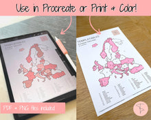 Load image into Gallery viewer, EUROPE Sales Map, EDITABLE Etsy Sales Map, Small Business European Sales Map, Procreate, Postcode, Color In, Printable Order Tracker