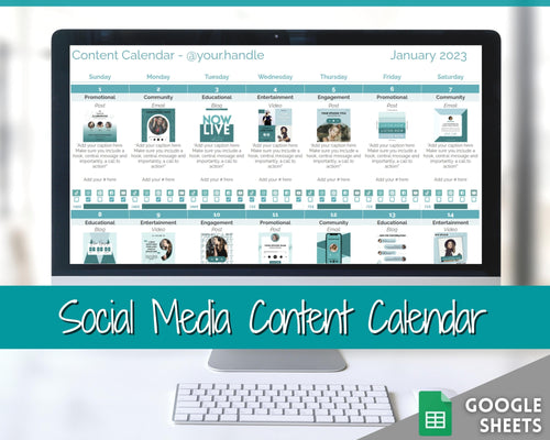 Editable Content Calendar, Google Sheets Spreadsheet, Social Media Manager, Monthly Content Planner, Instagram, Youtube, TikTok, Influencer | Teal