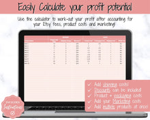 Load image into Gallery viewer, Etsy Profit Calculator, Pricing Spreadsheet for Small Business & Etsy Sellers, Excel and Google Sheets, Fees Strategy, Sell on Etsy Store