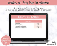 Load image into Gallery viewer, Etsy Profit Calculator, Pricing Spreadsheet for Small Business & Etsy Sellers, Excel and Google Sheets, Fees Strategy, Sell on Etsy Store