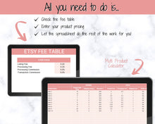 Load image into Gallery viewer, Etsy Profit Calculator, Pricing Spreadsheet for Small Business & Etsy Sellers, Excel and Google Sheets, Fees Strategy, Sell on Etsy Store