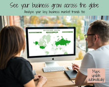 Load image into Gallery viewer, Etsy Sales Map Tracker, Global Order Tracker, Small Business World Sales, Automated Country Sales Map, Google Sheets Spreadsheet, Postcode | Green
