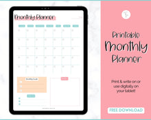 Load image into Gallery viewer, FREE - Monthly Planner Printable, Monthly Calendar, To Do List Printable, Undated Schedule, Productivity Template | Colorful