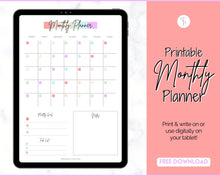 Load image into Gallery viewer, FREE - Monthly Planner Printable, Monthly Calendar, To Do List Printable, Undated Schedule, Productivity Template | Pastel Rainbow