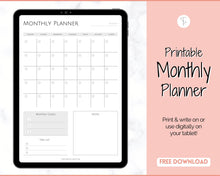 Load image into Gallery viewer, FREE - Monthly Planner Printable, Monthly Calendar, To Do List Printable, Undated Schedule, Productivity Template | Pink