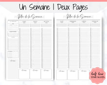 Load image into Gallery viewer, FRENCH Weekly Planner Printable, Français, Hourly Planner, Plan de la Semaine, Week on 2 pages, Weekly Schedule, Undated Planner, To Do List - Style 2