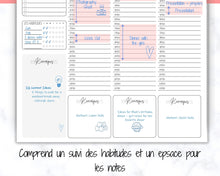 Load image into Gallery viewer, FRENCH Weekly Planner Printable, Français, Hourly Planner, Plan de la Semaine, Week on 2 pages, Weekly Schedule, Undated Planner, To Do List - Style 2