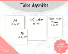 Load image into Gallery viewer, FRENCH Weekly Planner Printable, Français, Hourly Planner, Plan de la Semaine, Week on 2 pages, Weekly Schedule, Undated Planner, To Do List - Style 2