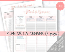 Load image into Gallery viewer, FRENCH Weekly Planner Printable, Français, Hourly Planner, Plan de la Semaine, Week on 2 pages, Weekly Schedule, Undated Planner, To Do List - Style 3