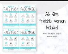 Load image into Gallery viewer, Face Mask LABEL CARE CARD, How to Handle Order Card, Face Mask Printable Instructions, Business Labels, Face Mask Seller, Package Label Tag | Aqua