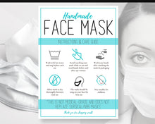 Load image into Gallery viewer, Face Mask LABEL CARE CARD, How to Handle Order Card, Face Mask Printable Instructions, Business Labels, Face Mask Seller, Package Label Tag | Aqua