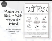 Load image into Gallery viewer, Face Mask LABEL CARE CARD, How to Handle Order Card, Face Mask Printable Instructions, Business Labels, Face Mask Seller, Package Label Tag | Aqua
