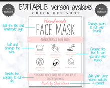 Load image into Gallery viewer, Face Mask LABEL CARE CARD, How to Handle Order Card, Face Mask Printable Instructions, Business Labels, Face Mask Seller, Package Label Tag | Aqua