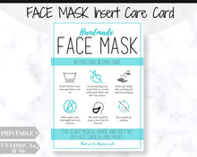Load image into Gallery viewer, Face Mask LABEL CARE CARD, How to Handle Order Card, Face Mask Printable Instructions, Business Labels, Face Mask Seller, Package Label Tag | Aqua