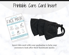 Load image into Gallery viewer, Face Mask LABEL CARE CARD, How to Handle Order Card, Face Mask Printable Instructions, Business Labels, Face Mask Seller, Package Label Tag | Blue