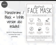 Load image into Gallery viewer, Face Mask LABEL CARE CARD, How to Handle Order Card, Face Mask Printable Instructions, Business Labels, Face Mask Seller, Package Label Tag | Blue