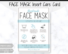 Load image into Gallery viewer, Face Mask LABEL CARE CARD, How to Handle Order Card, Face Mask Printable Instructions, Business Labels, Face Mask Seller, Package Label Tag | Blue