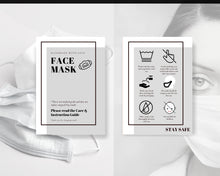 Load image into Gallery viewer, Face Mask LABEL CARE CARD, How to Handle Order Card, Face Mask Printable Instructions, Business Labels, Face Mask Seller, Package Label Tag | Monochrome