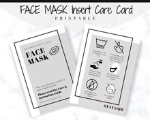 Load image into Gallery viewer, Face Mask LABEL CARE CARD, How to Handle Order Card, Face Mask Printable Instructions, Business Labels, Face Mask Seller, Package Label Tag | Monochrome