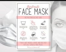 Load image into Gallery viewer, Face Mask LABEL CARE CARD, How to Handle Order Card, Face Mask Printable Instructions, Business Labels, Face Mask Seller, Package Label Tag | Pink