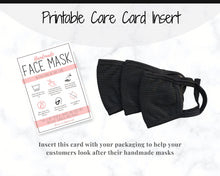 Load image into Gallery viewer, Face Mask LABEL CARE CARD, How to Handle Order Card, Face Mask Printable Instructions, Business Labels, Face Mask Seller, Package Label Tag | Pink