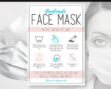 Load image into Gallery viewer, Face Mask LABEL CARE CARD, How to Handle Order Card, Face Mask Printable Instructions, Business Labels, Face Mask Seller, Package Label Tag | Pink & Aqua